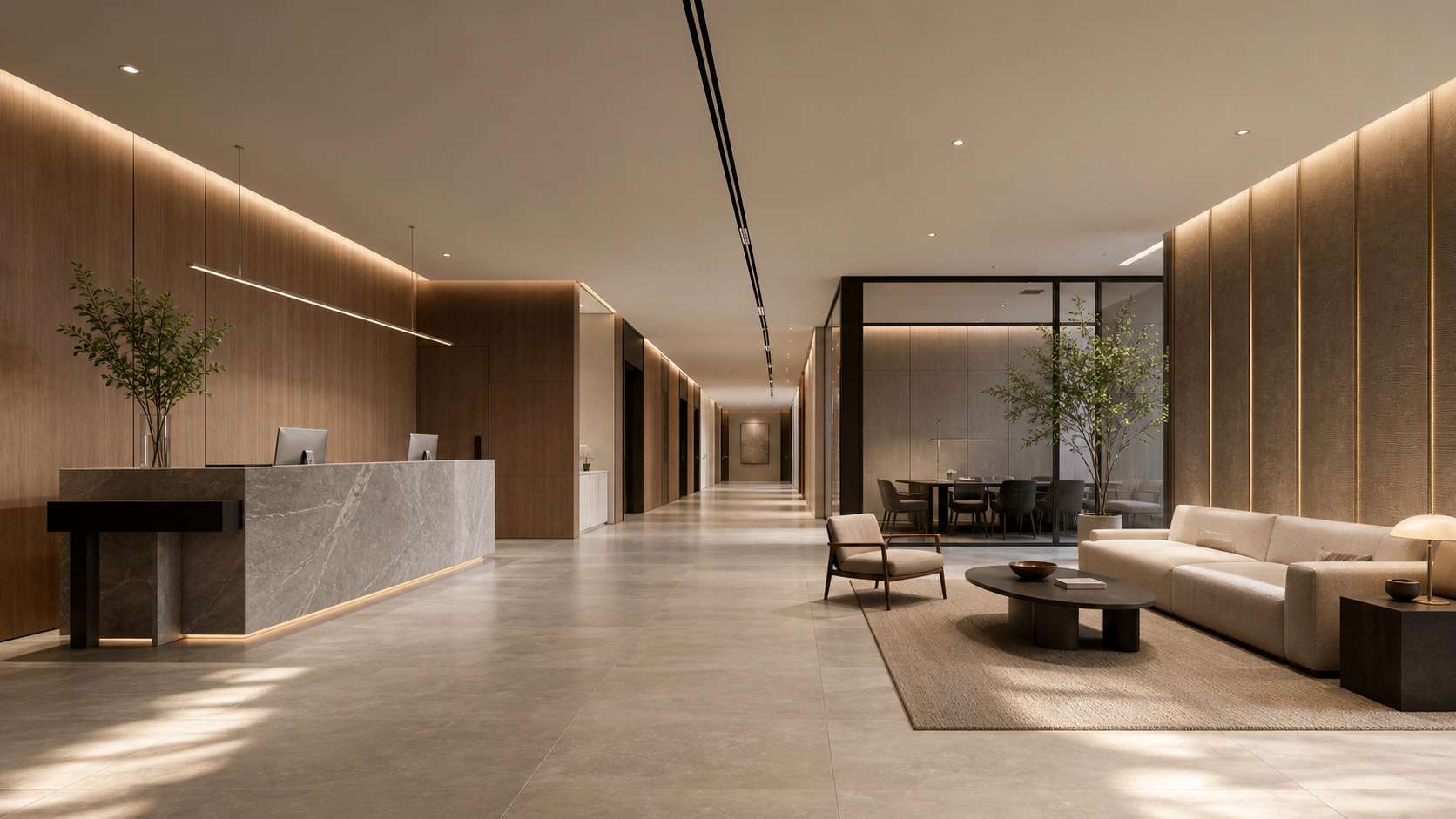 Commercial interior material and furniture scheme