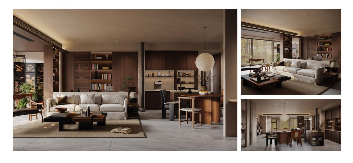 Warm minimalist residential interior material scheme
