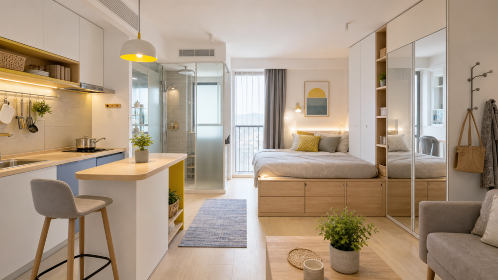 25 sqm Small Apartment Renovation: Storage, Color and Multifunctional Layout