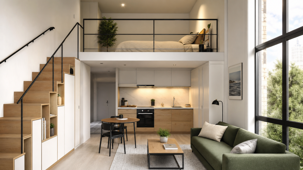 40 sqm Loft Apartment Renovation: Vertical Space, Stairs and Style