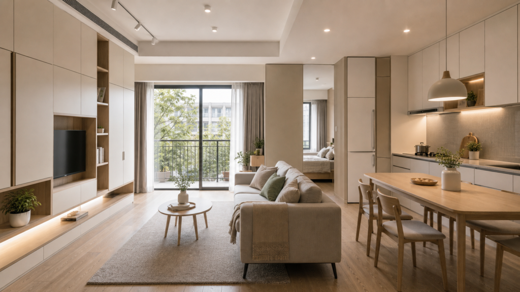 60 sqm Small Apartment Renovation: Light Decoration and Space Use
