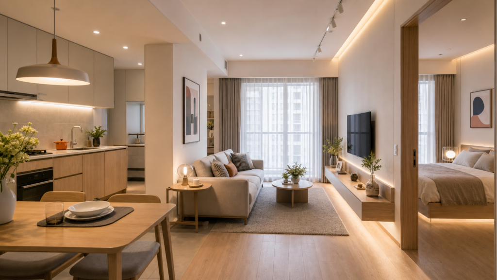 60 sqm Small Apartment Show-Home Design: Color, Furniture and Function