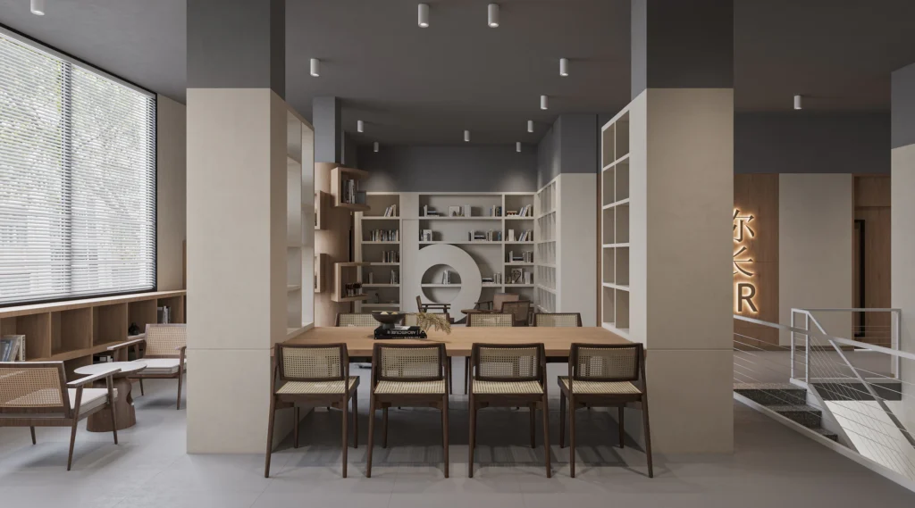 HOMESEE Wood Tone Fashion Store With Lounge Commercial Interior Design commercial interior case image 03