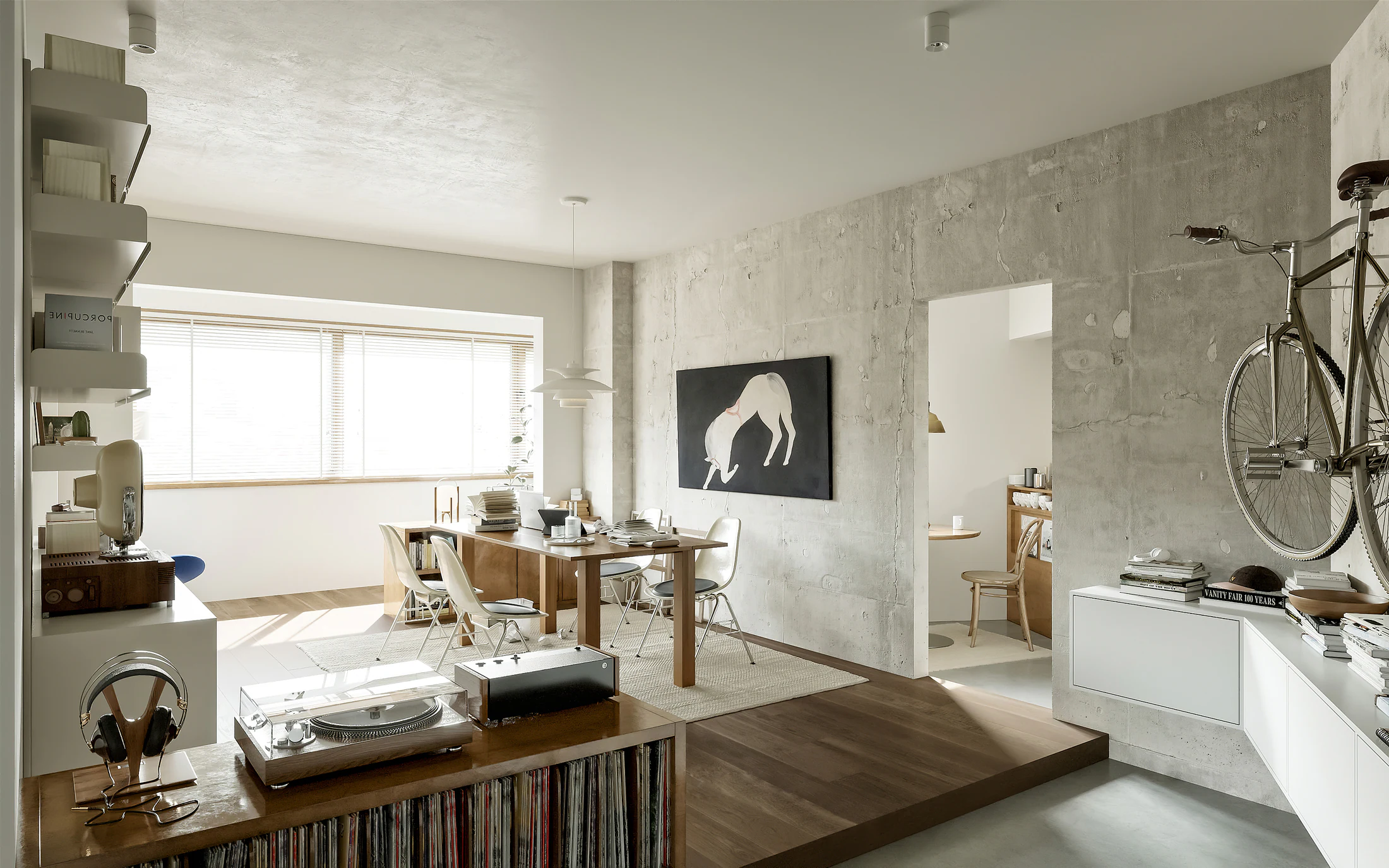 HOMESEE Mid-Century Office and Living Workspace Interior Design office interior case image 03