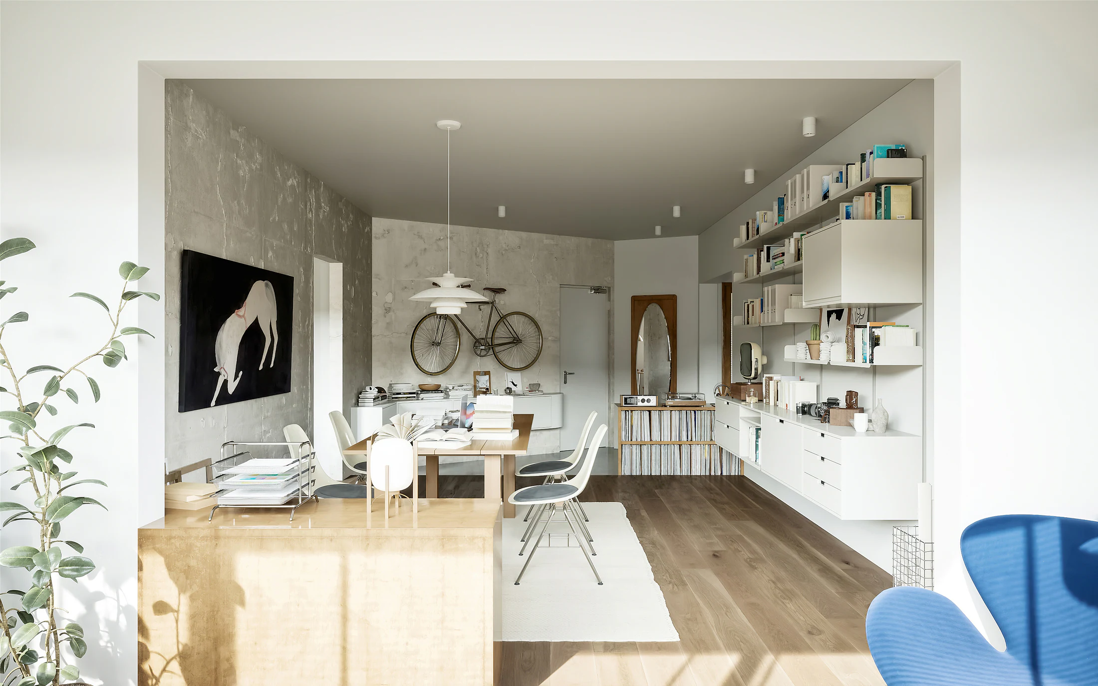 HOMESEE Mid-Century Office and Living Workspace Interior Design office interior case image 04