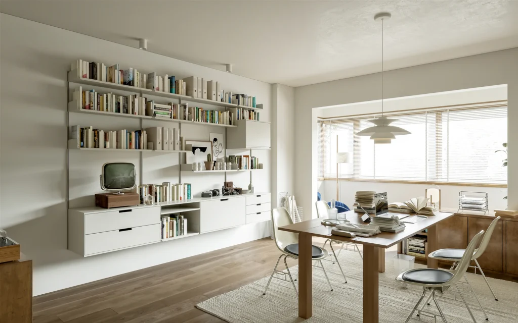 HOMESEE Mid-Century Office and Living Workspace Interior Design office interior case image 05
