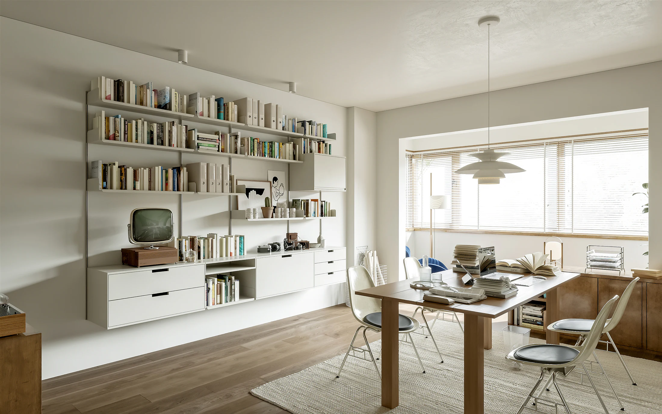 HOMESEE Mid-Century Office and Living Workspace Interior Design office interior case image 05
