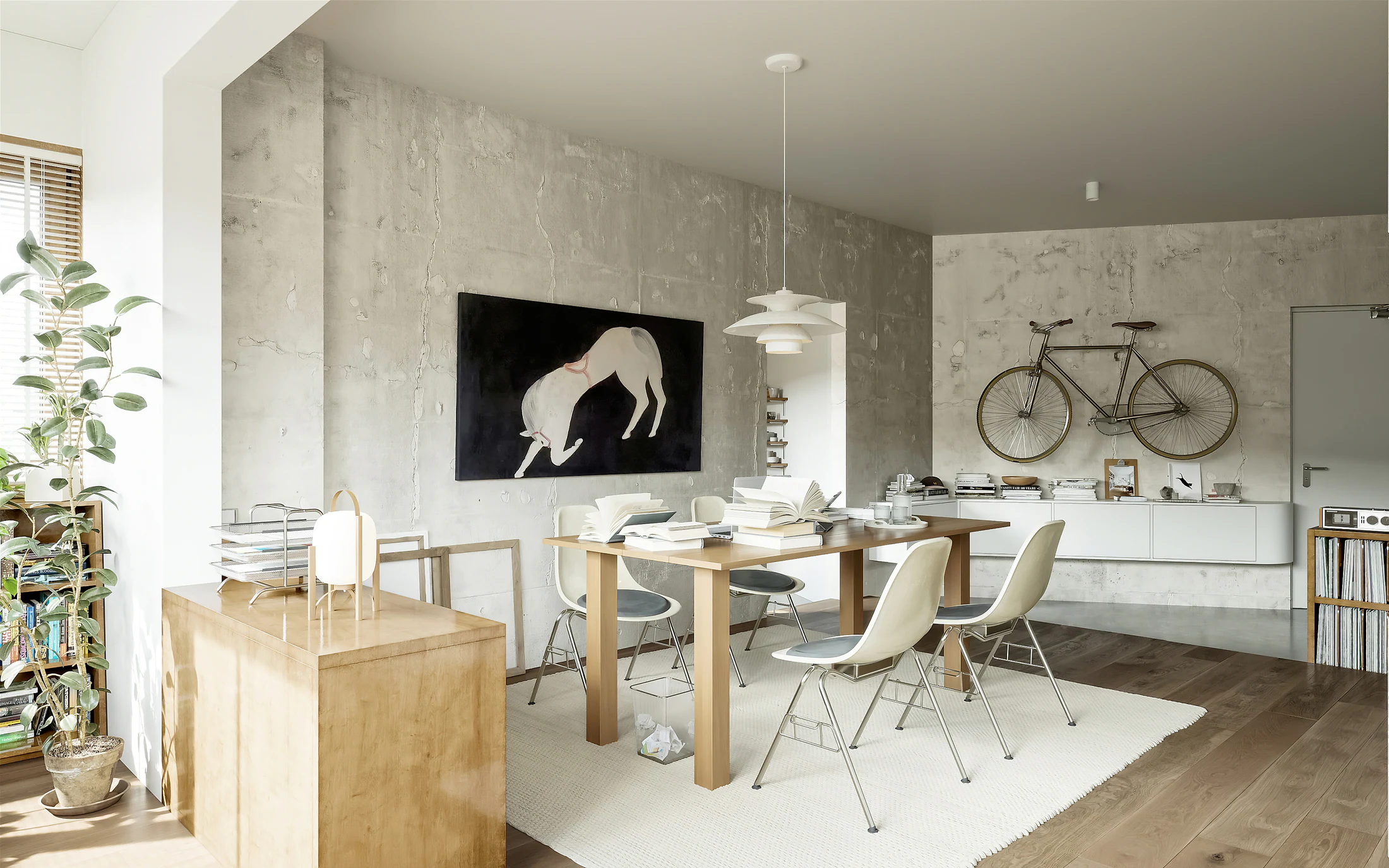 HOMESEE Mid-Century Office and Living Workspace Interior Design office interior case image 08