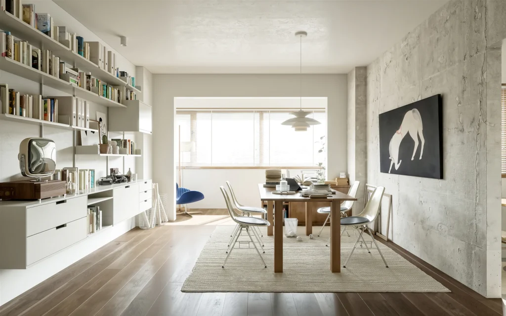 HOMESEE Mid-Century Office and Living Workspace Interior Design office interior case image 09