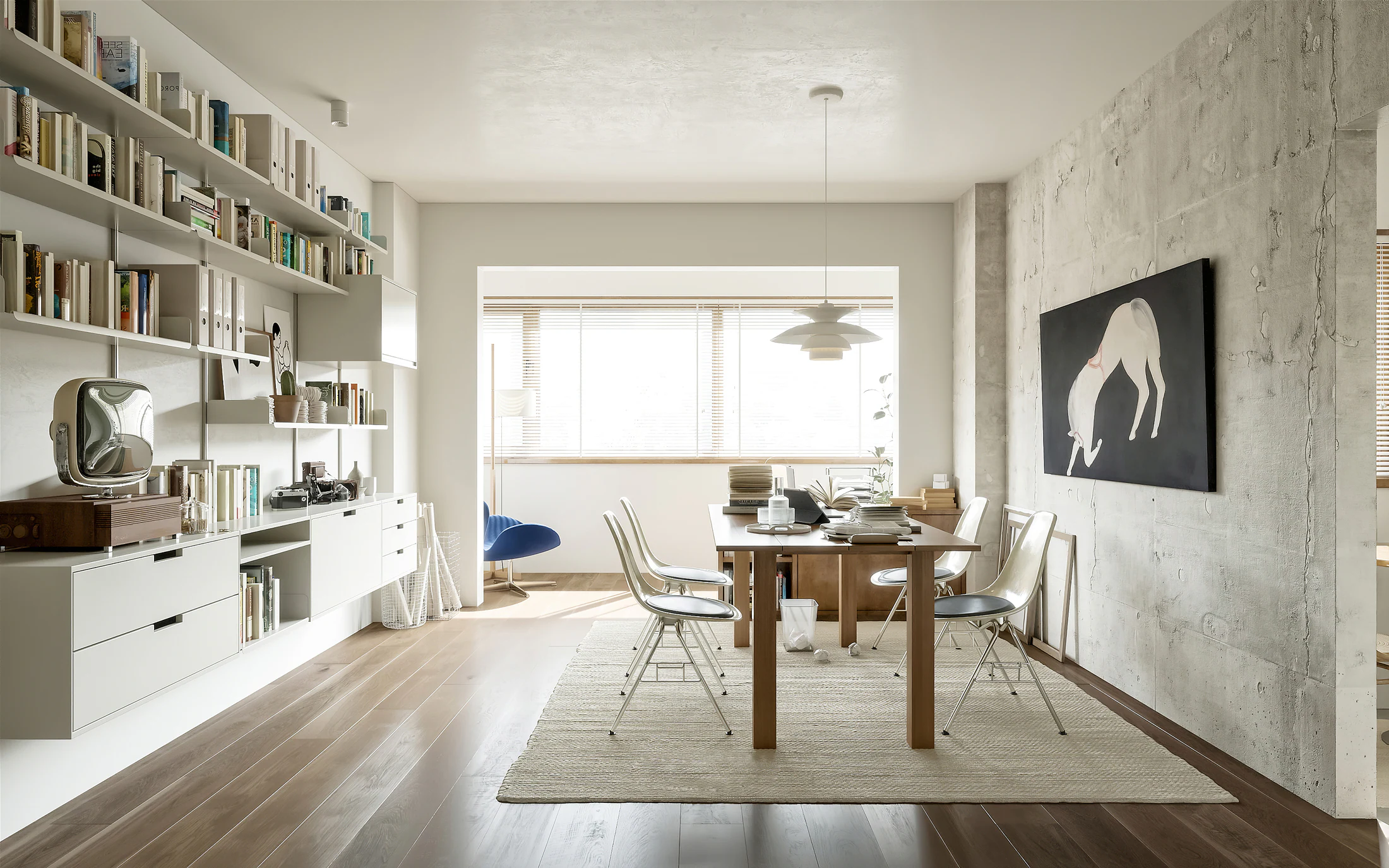 HOMESEE Mid-Century Office and Living Workspace Interior Design office interior case image 09