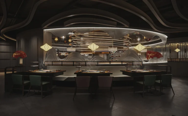 HOMESEE Dark Tone Chinese Restaurant Interior Design