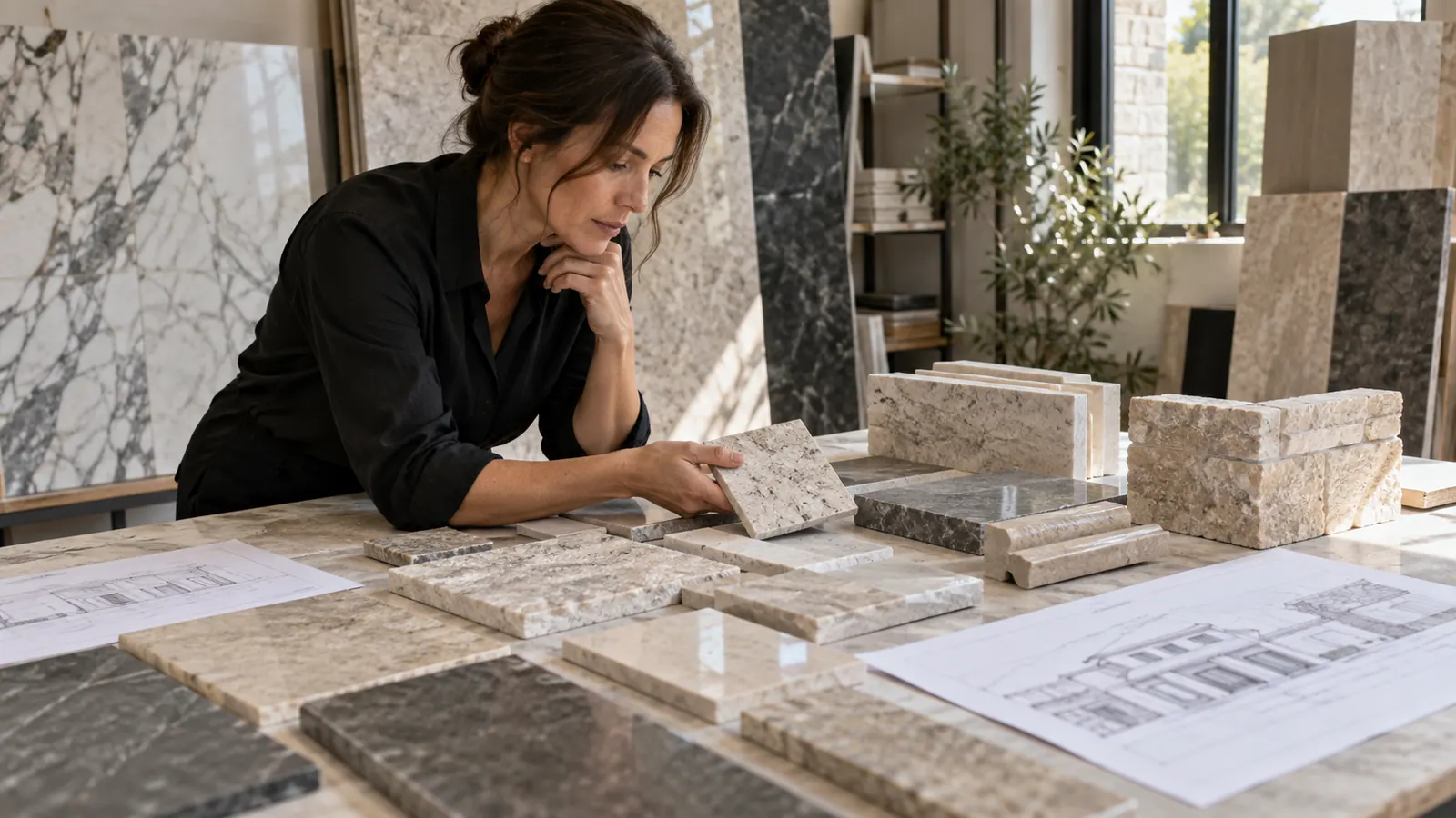 Stone and tile coordinator reviewing exposed faces and edge conditions