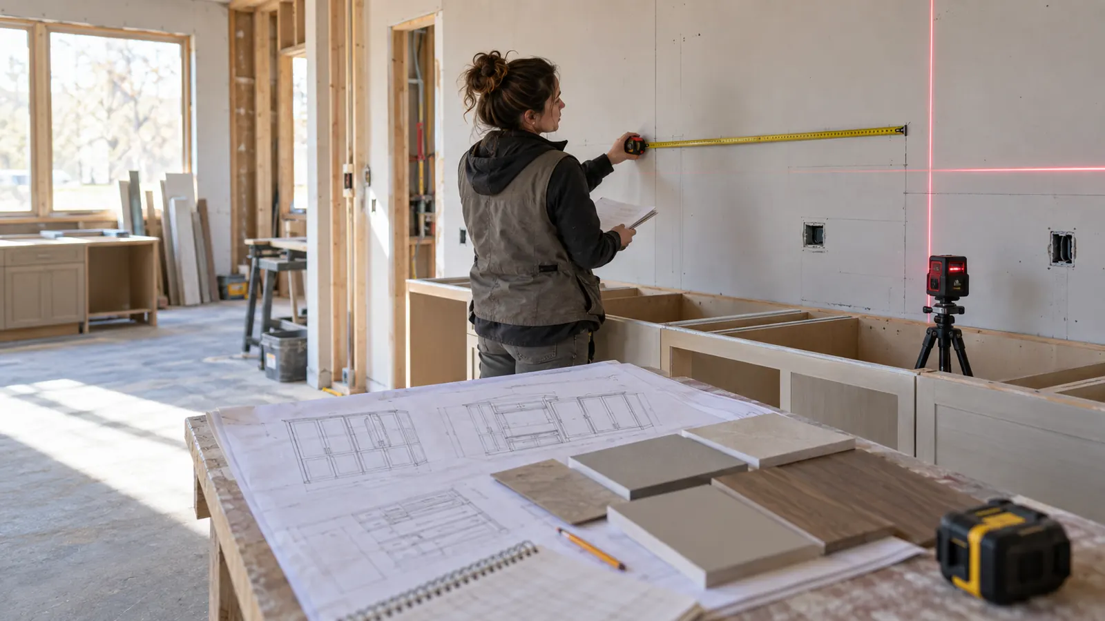 Cabinetry coordinator comparing final field measurements with current shop drawings