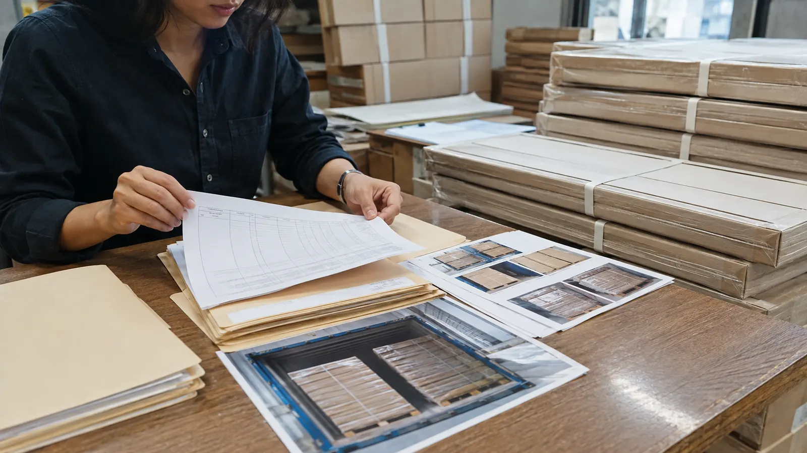 Export coordinator organizing inspection, packing and shipment records into a pre-shipment document index