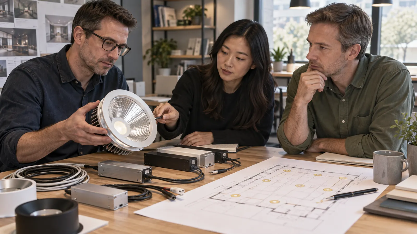Lighting procurement team reviewing fixture, driver and control interface inputs