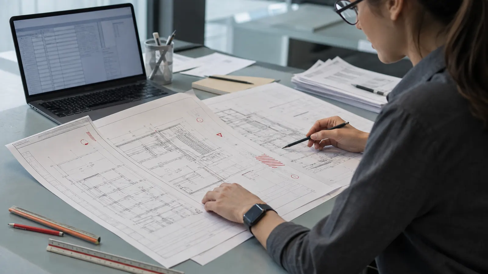 Document controller comparing shop drawing revisions, transmittals and supplier release status