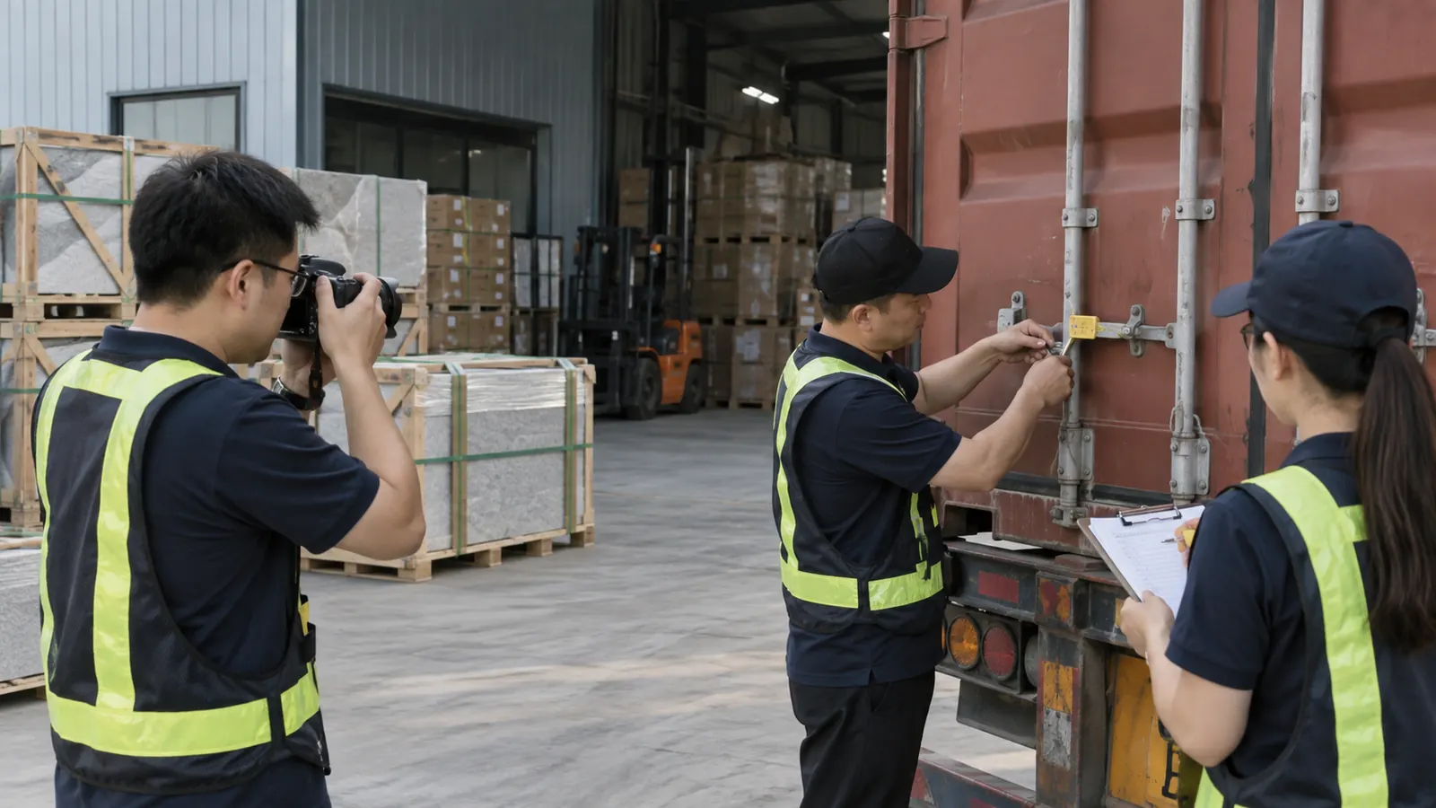 Site receiver documenting generic packages as a container is opened and materials move to a staging area