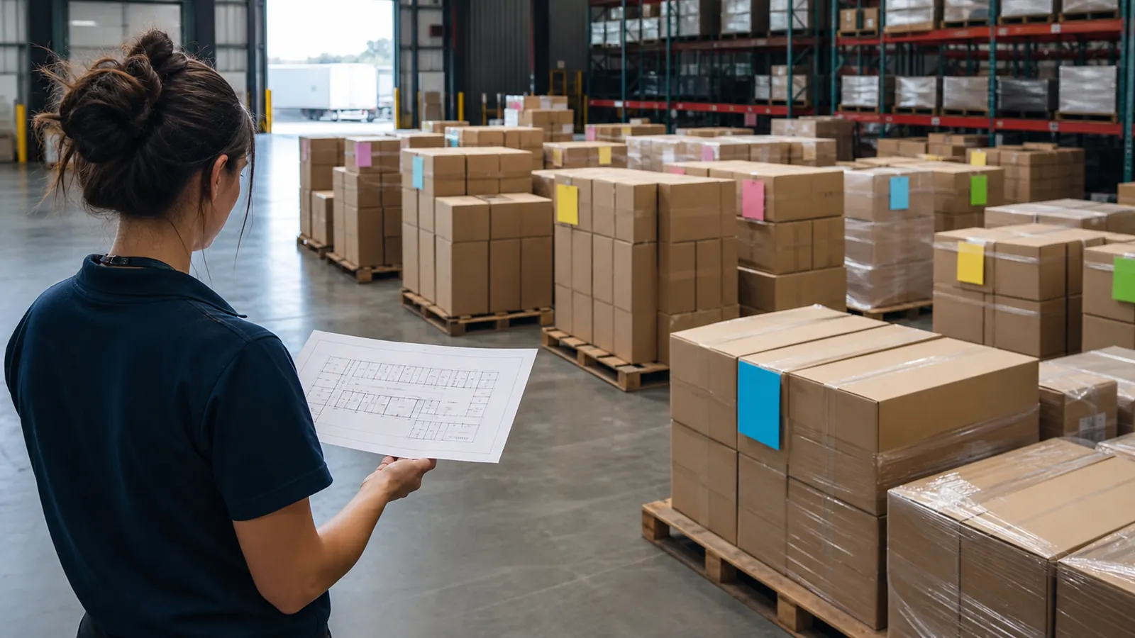 Clearly coded cartons grouped by building zone for imported interior material receiving