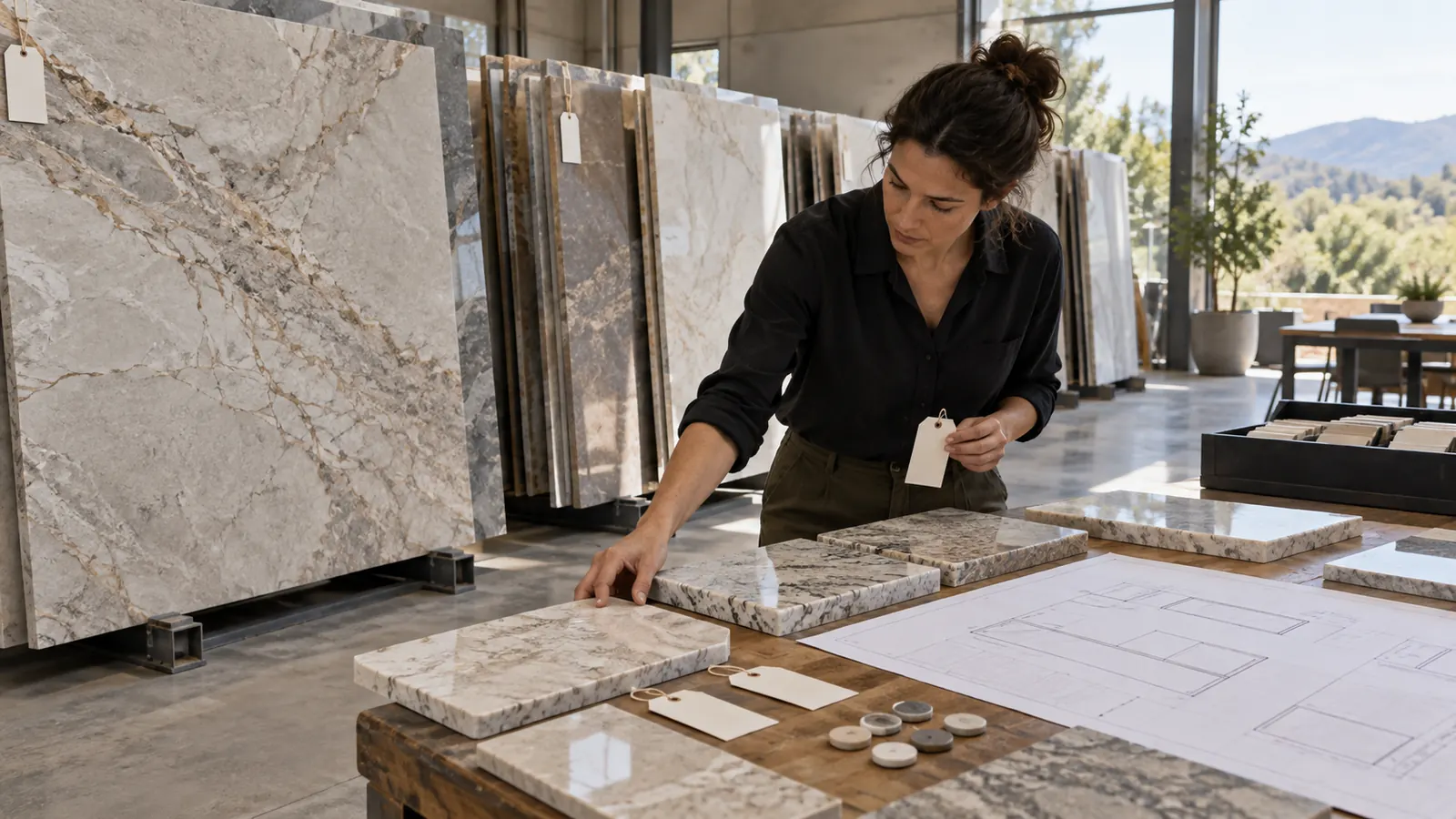 Stone coordinator tracing finished pieces back to selected slabs and project zones