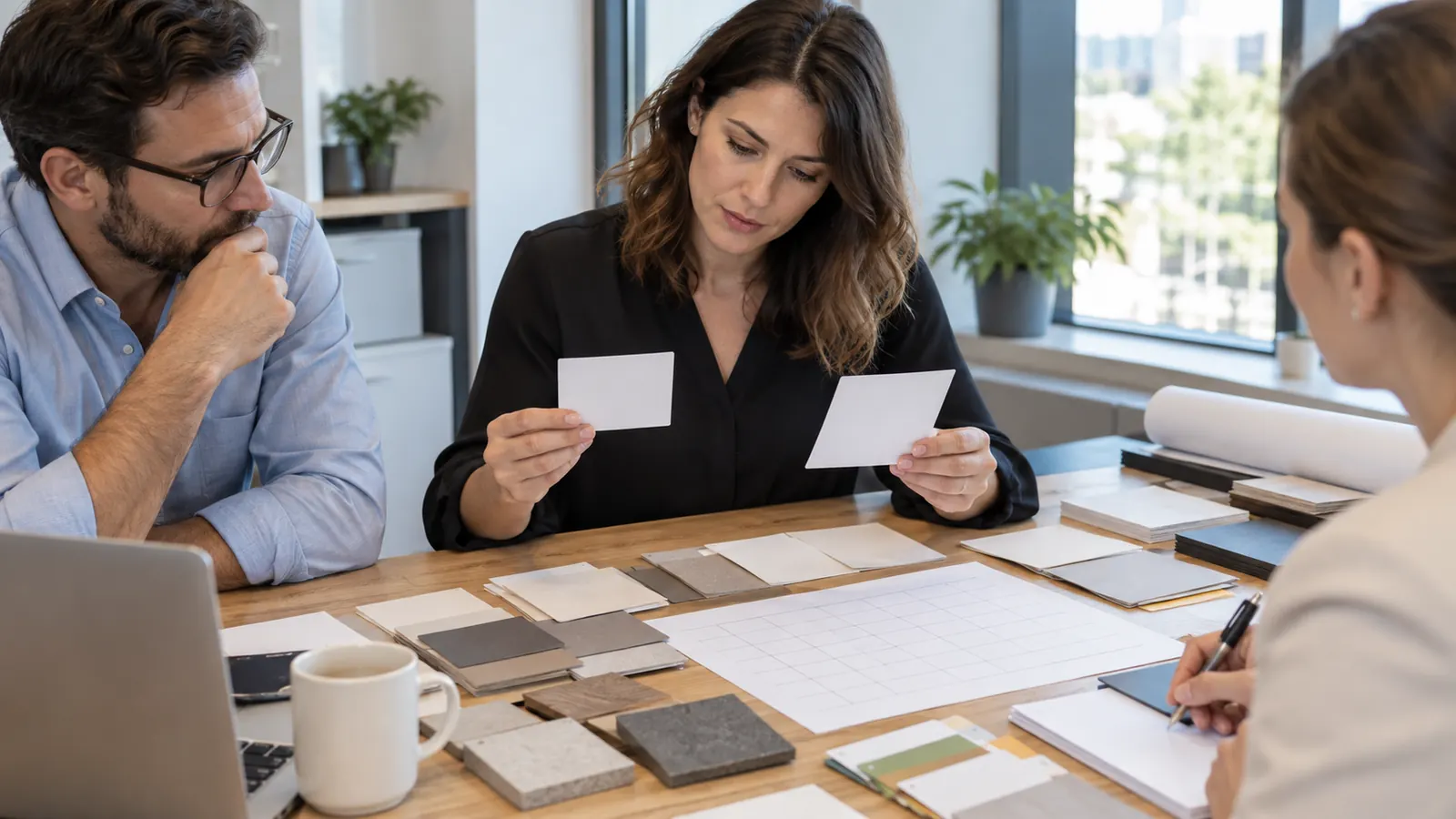 Procurement coordinator reviewing open supplier clarification questions beside an RFQ register